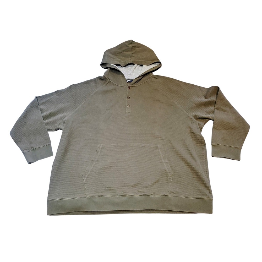 Lands' End Men's Big & Tall 4XL Waffle-Knit Henley Hoodie Olive Green F22